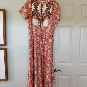 Elegant Coral Patterned Maxi Dress